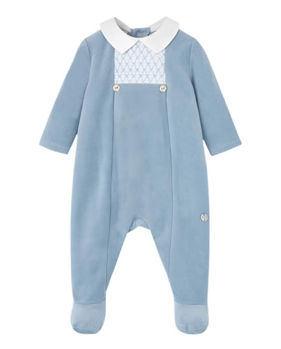 Blue Velour Collared Babygrow