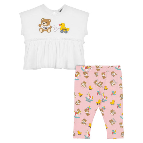 White & Pink Toy T-Shirt Legging Set