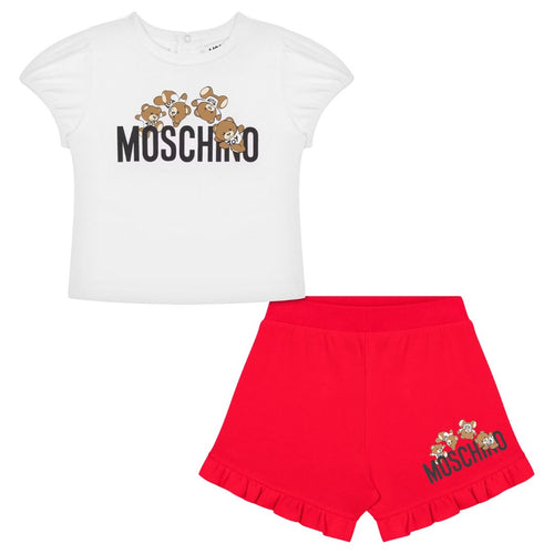 White & Red T-Shirt Shorts Set