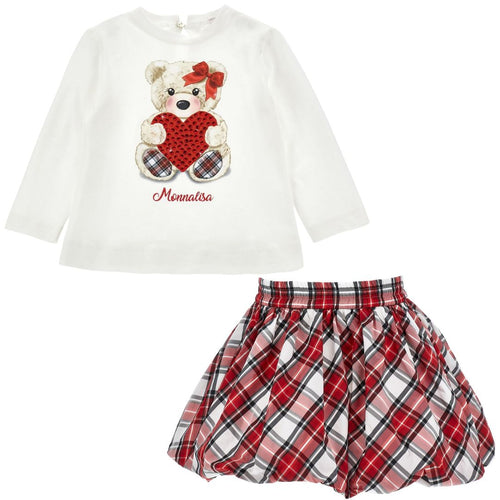 Tartan Puff Skirt & Ivory Bear Top