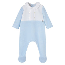 Load image into Gallery viewer, Pale Blue Velour Babygrow