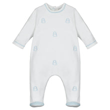 Load image into Gallery viewer, White &amp; Blue Babygrow &amp; Cardigan Set