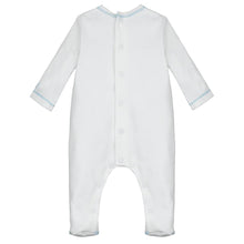 Load image into Gallery viewer, White &amp; Blue Babygrow &amp; Cardigan Set