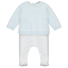 Load image into Gallery viewer, White &amp; Blue Babygrow &amp; Cardigan Set