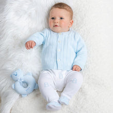 Load image into Gallery viewer, White &amp; Blue Babygrow &amp; Cardigan Set