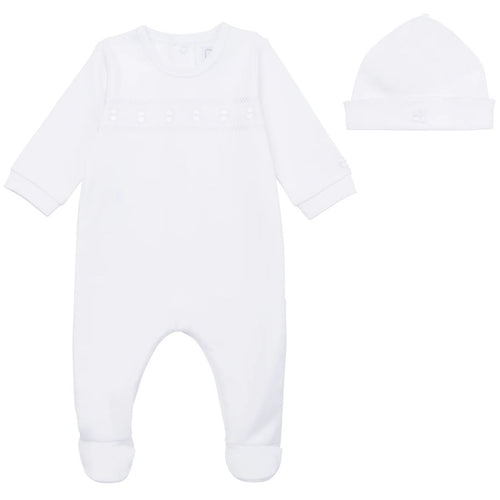 White Embroidered Teddy Babygrow & Hat