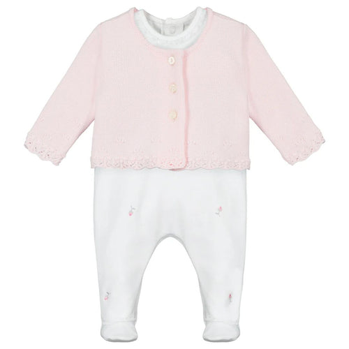 White & Pink Babygrow & Cardigan Set