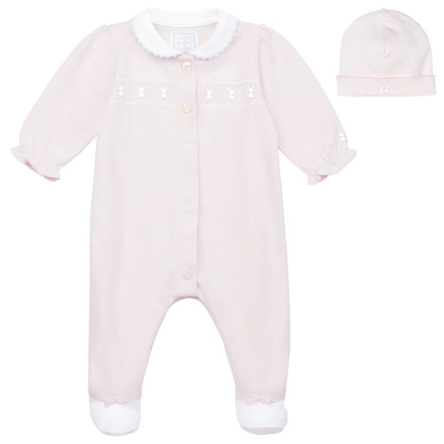 Pink Embroidered Bunny Babygrow & Hat