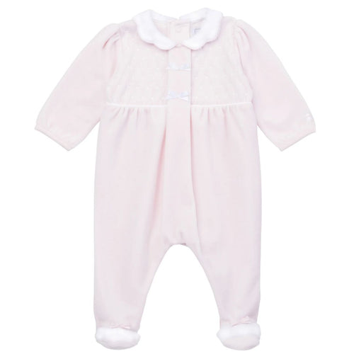 Pink Embroidered Smock Velour Babygrow