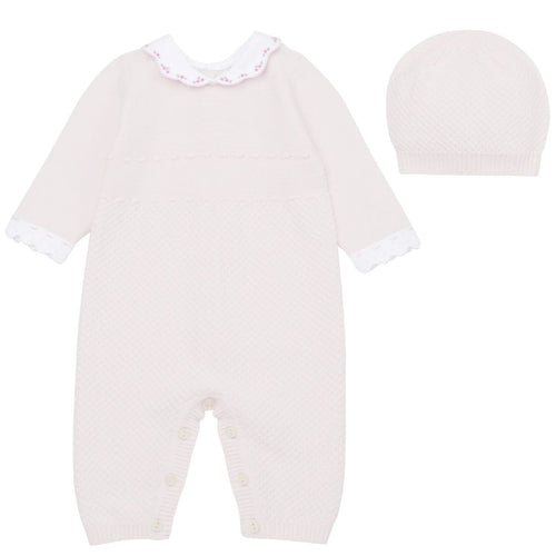 Pink Knitted Babygrow & Hat