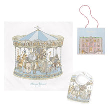 Load image into Gallery viewer, Blue Carousel Swaddle &amp; Bib Gift Set