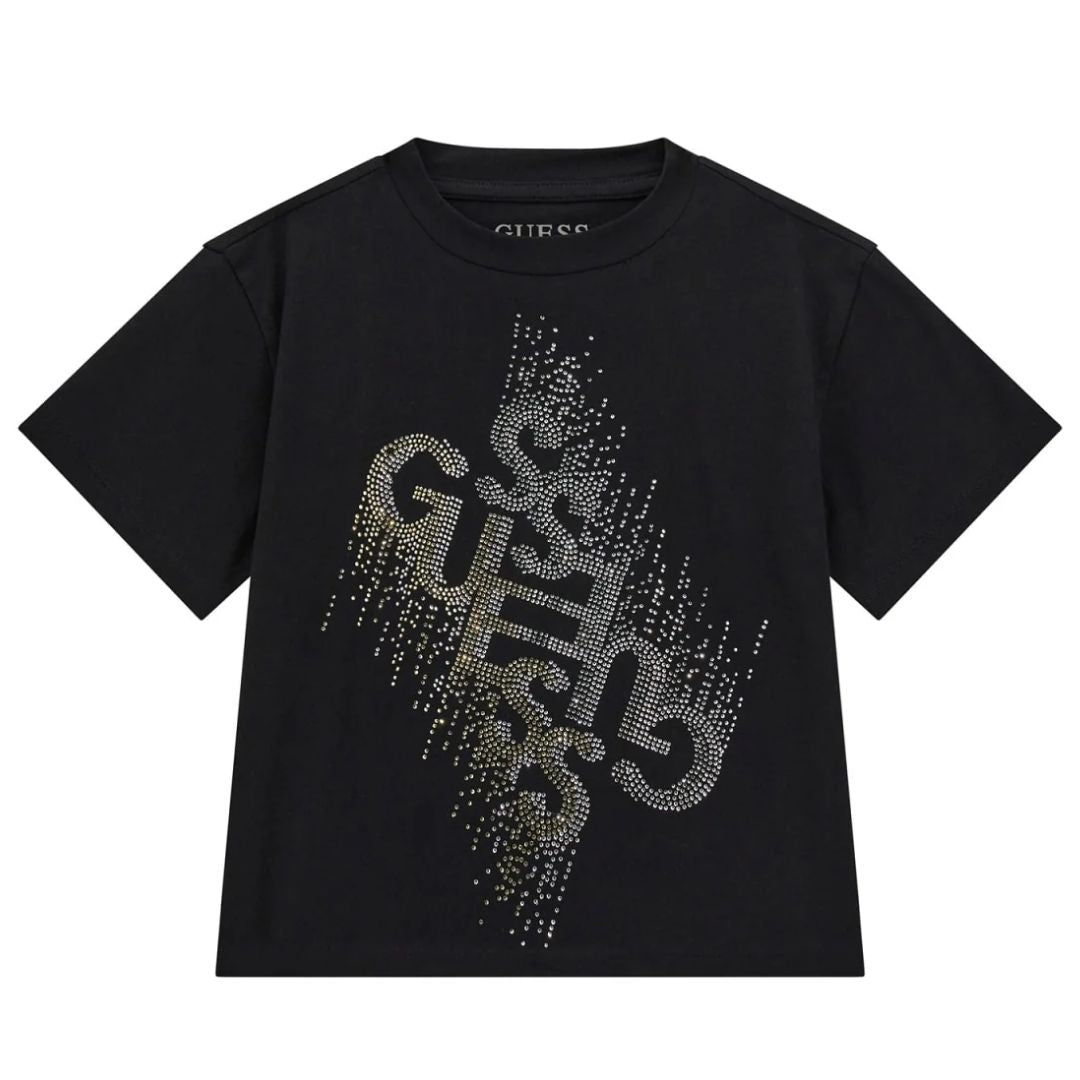 Guess Black Diamante Logo T Shirt Village Kids