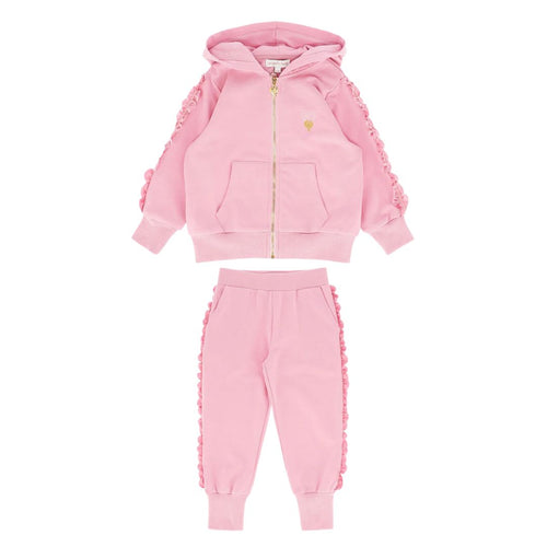 Pink 'Nerys' Satin Frill Trim Tracksuit