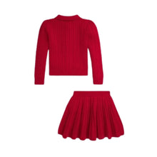 Load image into Gallery viewer, Red Cable Knit Cardigan &amp; Skirt Set