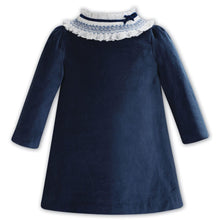 Load image into Gallery viewer, French Navy Velvet Detachable Smocked Collar Dress