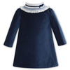 French Navy Velvet Detachable Smocked Collar Dress