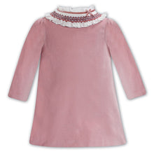 Load image into Gallery viewer, Pink Velvet Detachable Smocked Collar Dress