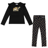 Black & Metallic Gold Hearts Leggings & LS Top Set