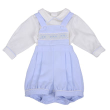 Load image into Gallery viewer, Pale Blue Smocked Romper &amp; Shirt Set