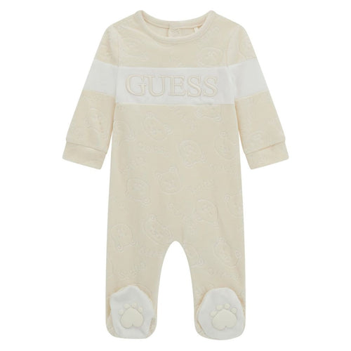 Cream Velour Embossed Teddy Babygrow