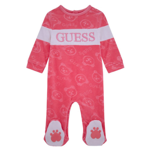 Fuschia Pink Velour Embossed Teddy Babygrow