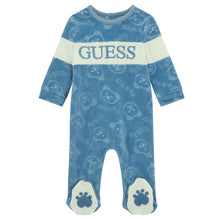 Load image into Gallery viewer, Blue Velour Embossed Teddy Babygrow