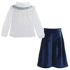 French Navy Velvet Culottes & Smocked Blouse Set