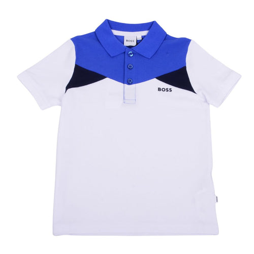 White & Blue Colour Block Polo Top