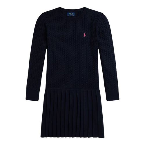 Navy Cable Knit Pleated Dress