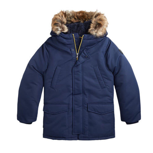 Navy Faux Fur Trim Parka