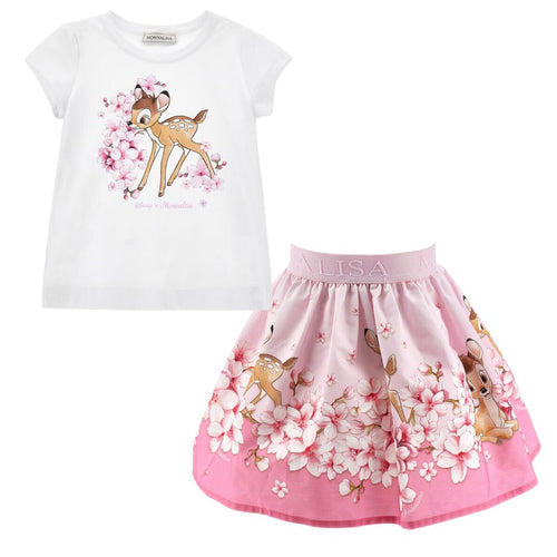 PRE ORDER - White & Pink Bambi Skirt Set