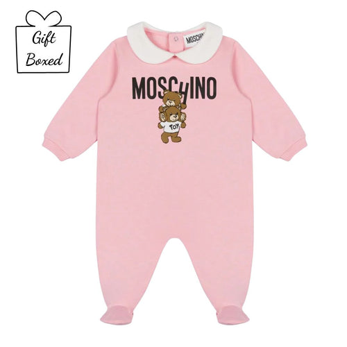 Pink Teddy Logo Babygrow