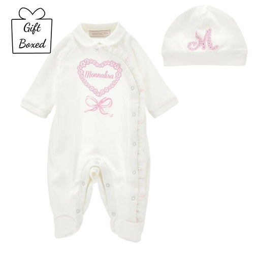 Ivory Rhinestone Heart Baby Grow & Hat