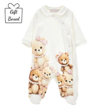 Load image into Gallery viewer, Ivory All Over Bear Design Pink Babygrow