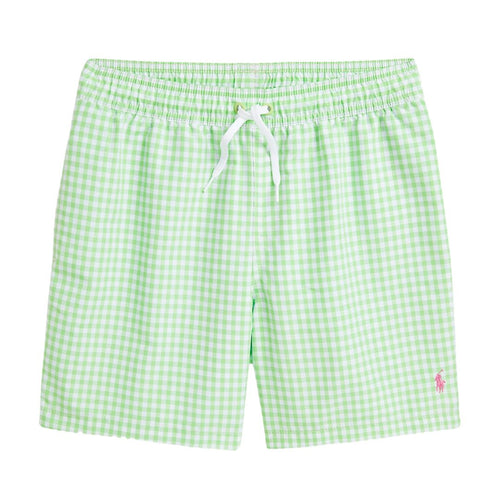 Green & White Checked Swim Shorts