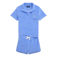 Load image into Gallery viewer, Blue Terry Polo Top &amp; Shorts Set