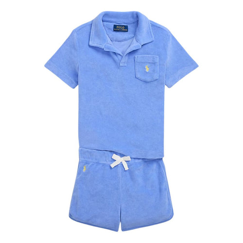 Blue Terry Polo Top & Shorts Set