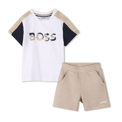 Babies Stone & Navy Shorts Set