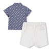 Blue Monogram Print Shirt & Shorts Set