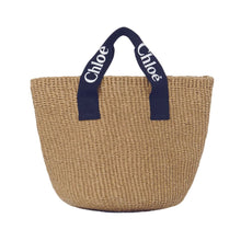 Load image into Gallery viewer, Beige &amp; Navy Basket Bag