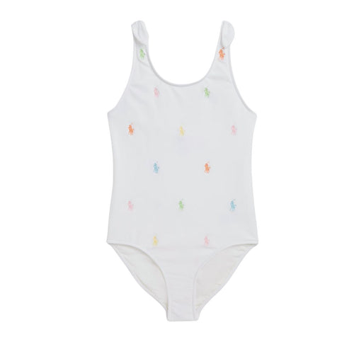 Girls White Polo Pony Swimsuit