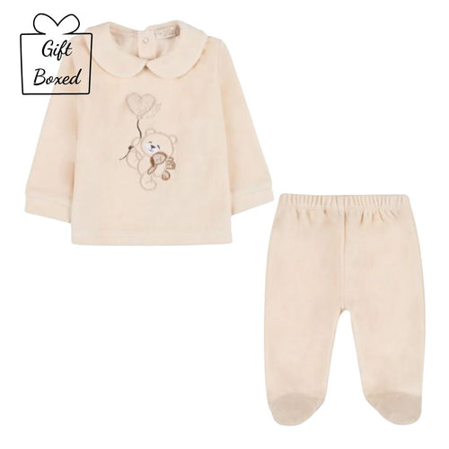 Beige Velour Teddy 2 Piece Set