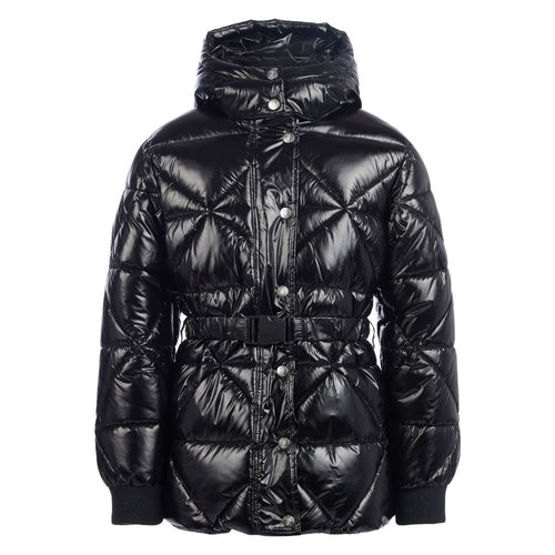 Shiny Black Belted Puffer Coat