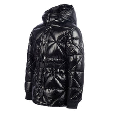 Load image into Gallery viewer, Shiny Black Belted Puffer Coat