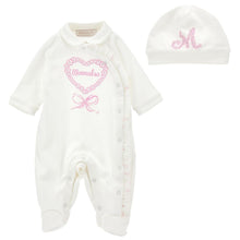 Load image into Gallery viewer, PRE ORDER - Ivory Rhinestone Heart Baby Grow &amp; Hat