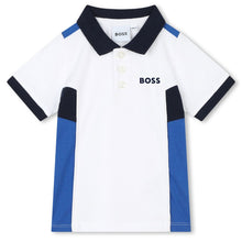 Load image into Gallery viewer, White &amp; Blue Block Polo Top