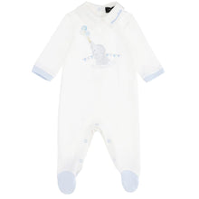 Load image into Gallery viewer, PRE ORDER - White &amp; Blue Elephant Babygrow