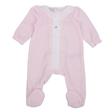 Load image into Gallery viewer, Pink Velour &amp; Lace Babygrow