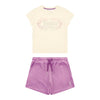 Cream T-Shirt & Purple Velour Shorts Set