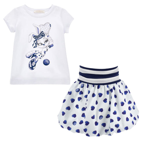 PRE ORDER - Blue & White Bunny Skirt Set